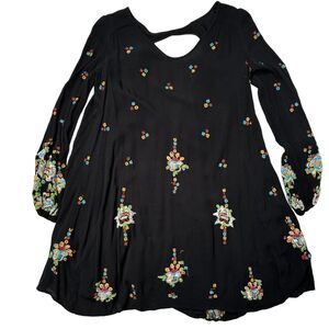 Free People Oxford Floral Embroidered Mini Dress Boho Crochet XS